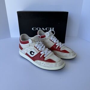 Coach Citysole Mid Top Sneaker in chalk and electric red Size 8 With Box